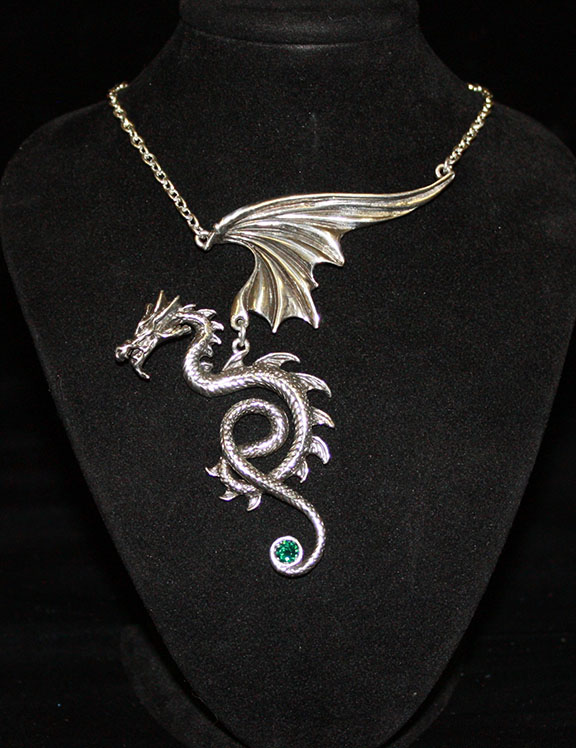 Shiny Silver Dragon Hardwood Necklace
